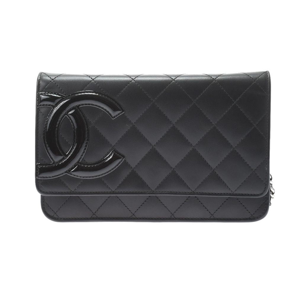 Chanel Cambon Line Black Silver Hardware Calfskin Chain Wallet